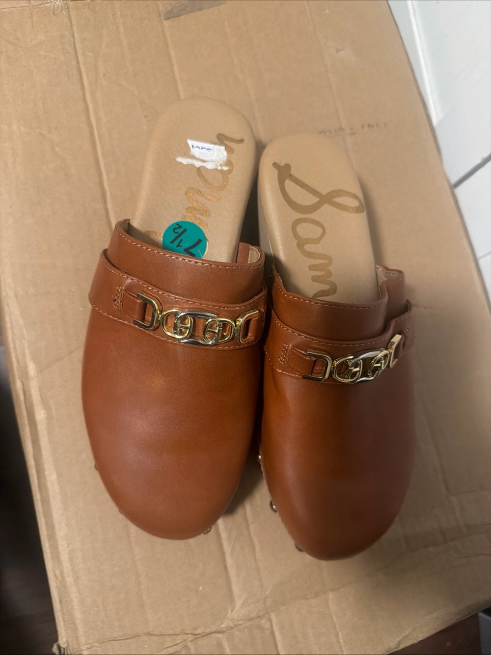 Sam Edelman Women’s Size 7.5 Brown Leather Mule Clogs Slip On Shoes EUC